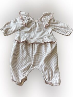 Cotton Striped Pink Ruffle Baby Romper